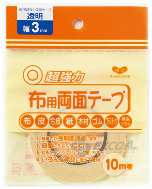 가와구치 초강력 의류용 양면 테이프 다용도 수선 점착 리폼, 1개, 폭 3mmx10m