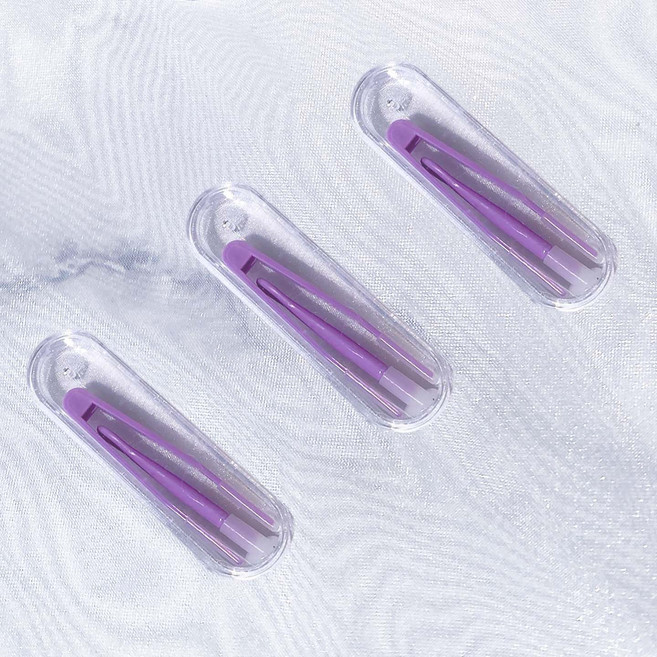 소프트렌즈 리무버 탈착 키트 콘택트렌즈 끼는 빼는 착용 도구 미니 실리콘 집게 흡착 뽁뽁이 휴대용 케이스 세트, 3개, 퍼플