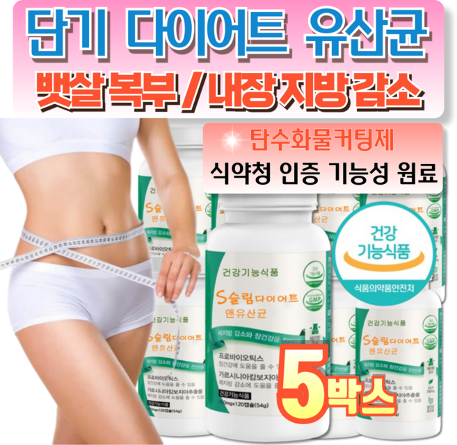 중년 뱃살 다이어트 체지방감소 장건장 쾌변 똥뱃살 내장지방 슬림다이어트엔 유산균, 5개, 120정