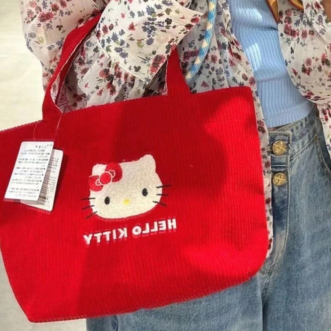 헬로 키티 손가방 토트백 미니 레드 골덴 가방