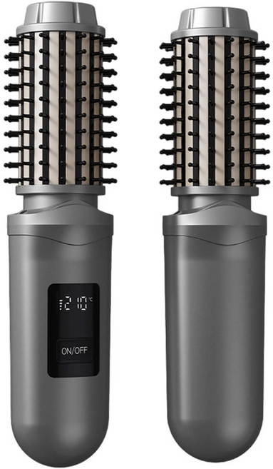 무선 고데기 빗형 2in1 스트레이트 컬링 겸용 USB 충전식 음이온 헤어브러시 미니 휴대용 스타일러, 그레이