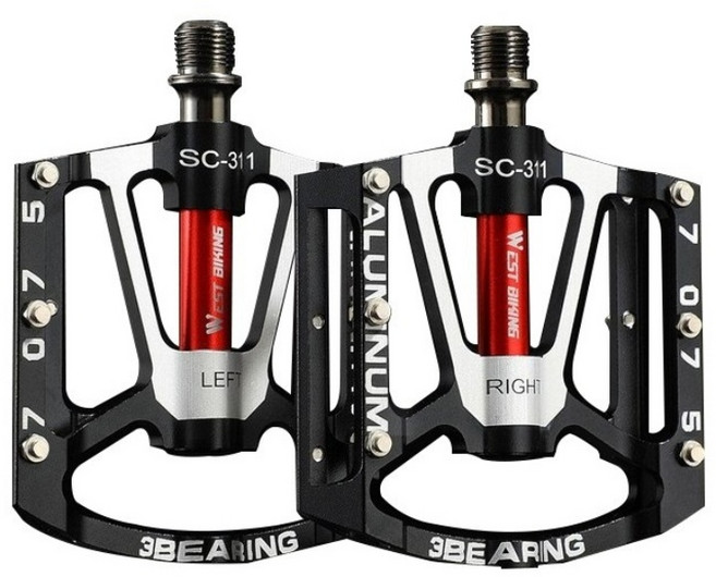 SAIVEINA 스포츠 자전거 MTB 알루미늄함급 미끄럼 방지 편안한 라이딩 경량 볼베어링 평페달, 블랙, 1세트