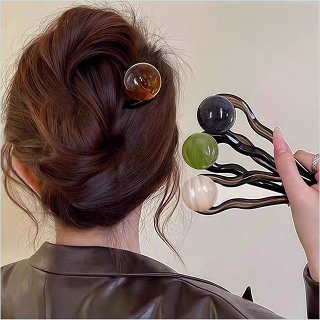 나이니크 물방울 아크릴 U자 물결 올림머리 헤어핀 4개 세트