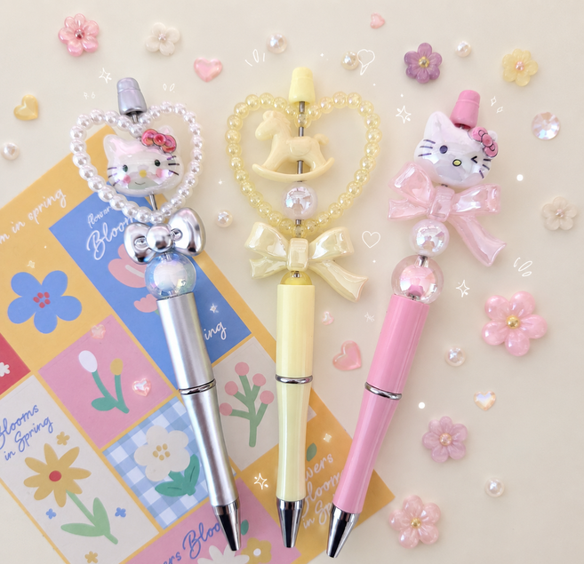 볼펜 꾸미기 세트 귀여운 캐릭터 고양이 볼꾸 볼펜 꾸미기 DIY 동대문볼꾸 비즈 재료 볼펜만들기 세트 학생 선물 핫템 선물 볼꾸, 1팩, 3