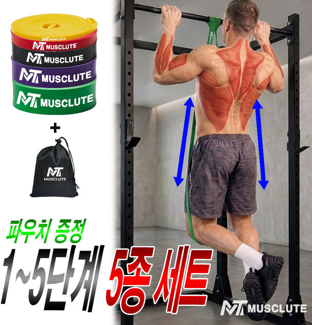 머슬루트 고탄력 턱걸이 풀업밴드 1+2+3+4+5 단계 세트, 1개
