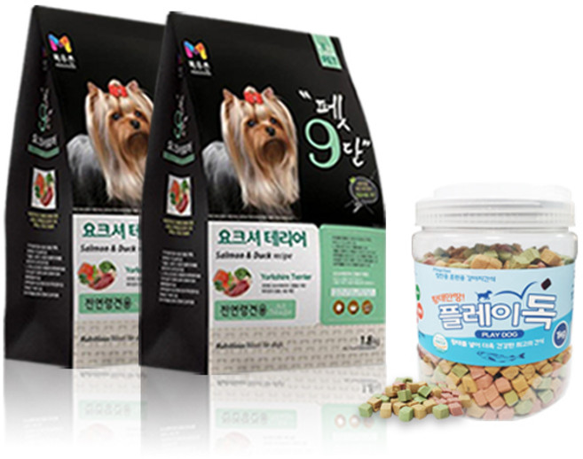 목우촌 펫9단 요크셔테리어전용(1.8kg) 2개 + 황태만땅 플레이독 (1kg)1개 강아지 간식 무료증정, 1.8kg, 연어