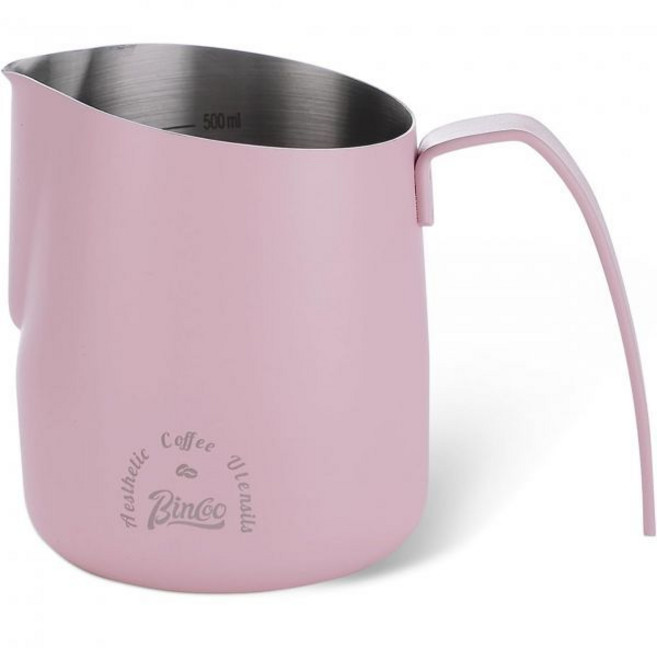 스팀피쳐 바리스타 우유 거품기 피처 500ML - 핑크 에스프레소 스티밍 대형 손잡이와 눈금이 있는 스테인리스 커피 거품컵 바리스타용 머신 액세서리, 1개, 핑크 (500ML)