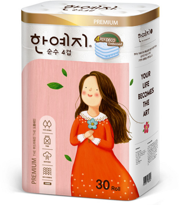 한예지 4겹 천연펄프 순수 화장지, 25m, 30롤, 1개