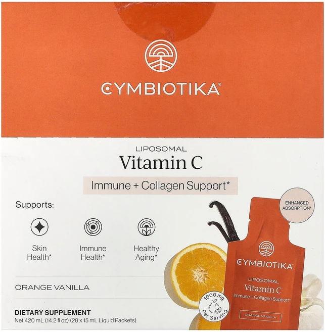 Cymbiotika Liposomal Vitamin C Orange Vanilla 28 Packets 0.5 fl oz 15 ml Each, Cymbiotika, Liposomal Vitamin - 쿠팡