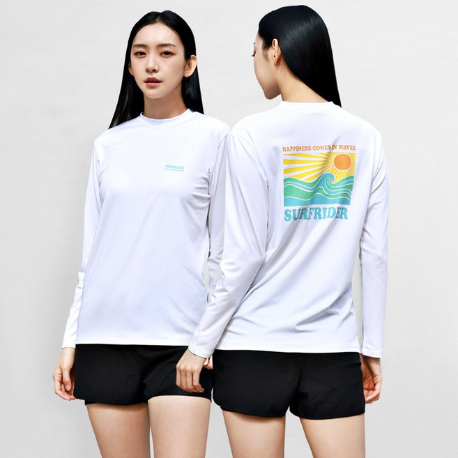 [자체제작] 서프라이더 여성 상하의 2장세트 긴팔수영복 래쉬가드 자외선차단 체형커버 오버핏 루즈핏 빅사이즈/SURFRIDER