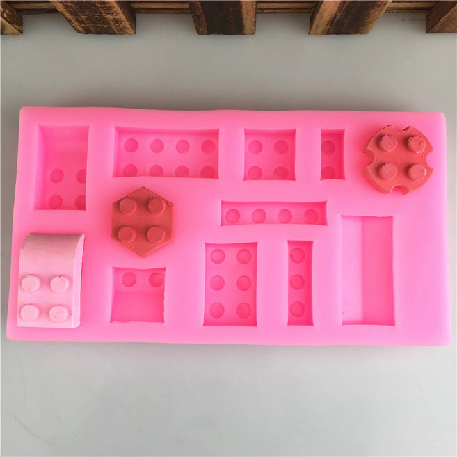 多款積木造型硅膠模具 翻糖烘焙冰格肥皂蛋糕模具, 1個, 12.3*6.5*1.6Cm