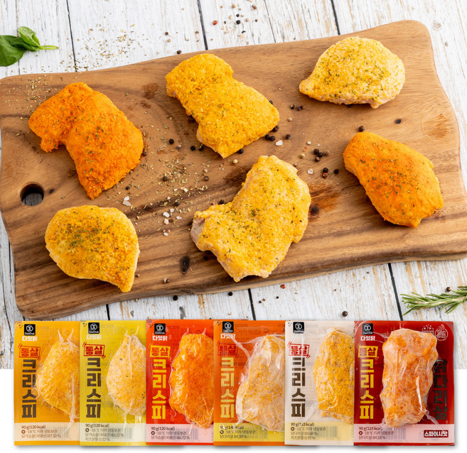 다잇닭 통살 크리스피 치킨, 90g, 닭가슴살+닭다리살 6종 혼합 12팩