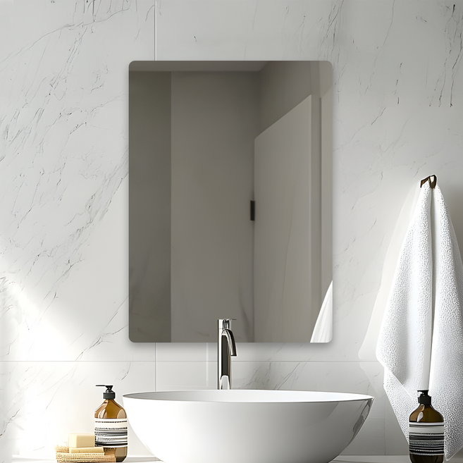 무타공 접착식 욕실거울 민자 라운드 코팅민경 화장실거울 450x600 해림, 단품