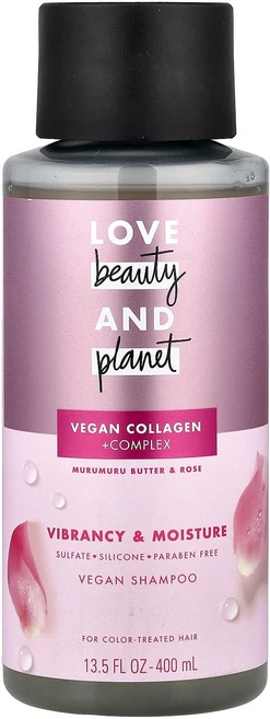 러브 뷰티 앤 플래닛 비건 샴푸 콜라겐 + 콤플렉스 함유 염색모발용 무루무루 버터 & 로즈 향 400ml LBP-00003 - 쿠팡