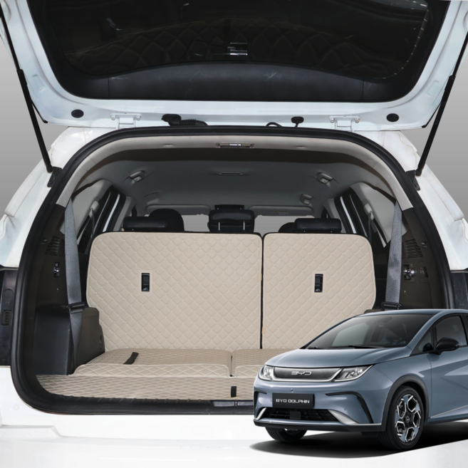 BYD 돌핀 트렁크매트 26년식 전기차 차박 가죽 퀼팅 커버 DOLPHIN, BYD 돌핀 (26년형), 트렁크 바닥매트 단품, 블랙+옐로우