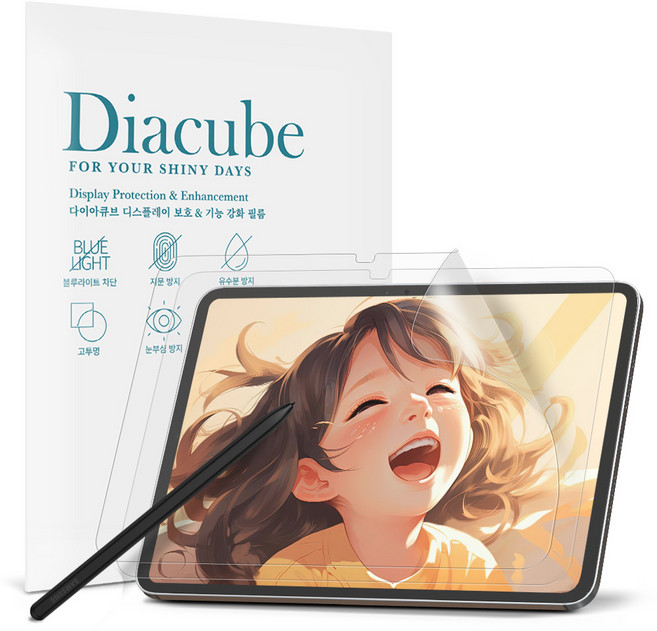 다이아큐브 갤럭시탭 S10FE 플러스 13.1 저반사 사각사각 종이질감 항균 블루라이트차단 액정보호필름 간편부착, 저반사 종이질감 항균 블루라이트차단, 2개