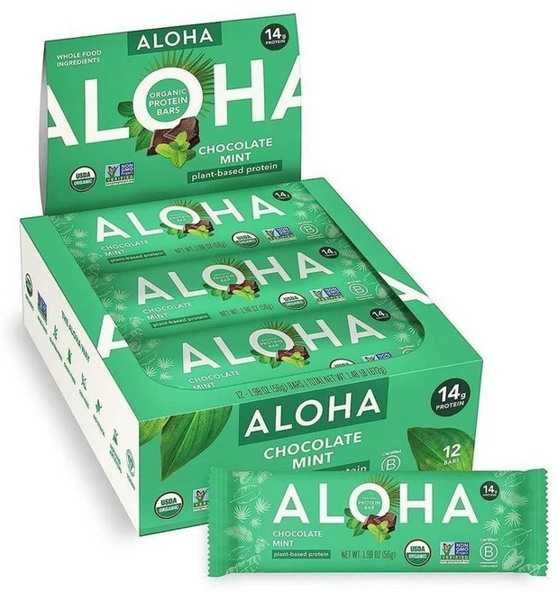 ALOHA Protein Bars Chocolate Mint 알로하 식물성 프로틴바 초콜릿 민트, 12개, 56g - 쿠팡