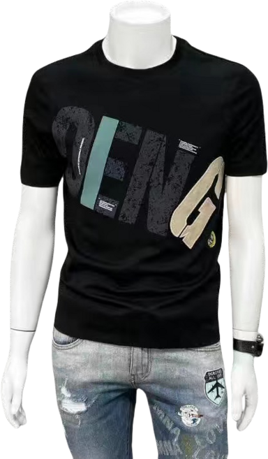 십전십미 남자 반팔 티셔츠 순면 여름 라운드 레터링 반팔 티셔츠