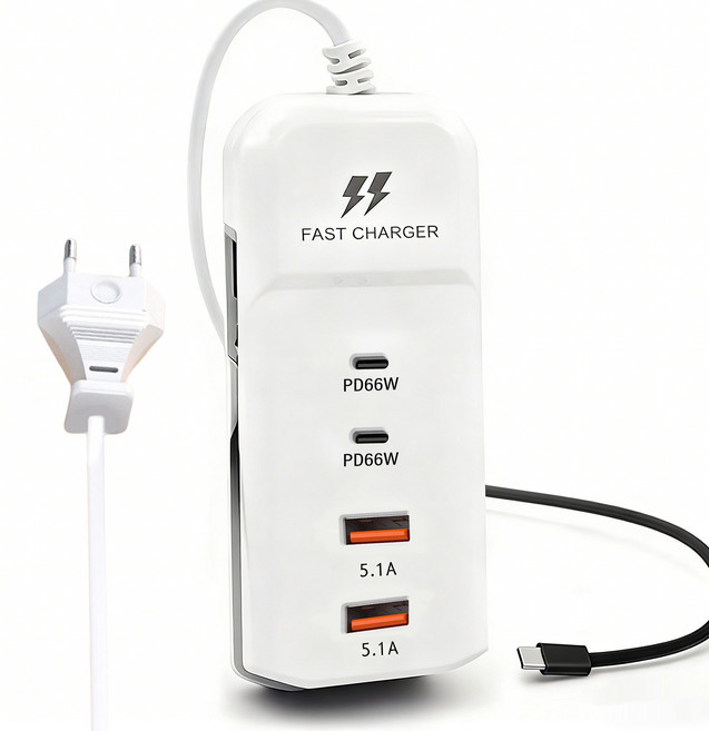 Hqzoomee 70W 4포트 접지 멀티 충전기 충전 허브, 1개, 흰색