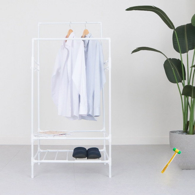 MAME 무볼트 조립식 비키니 옷장 더블 스탠드 2단 행거 + 망치