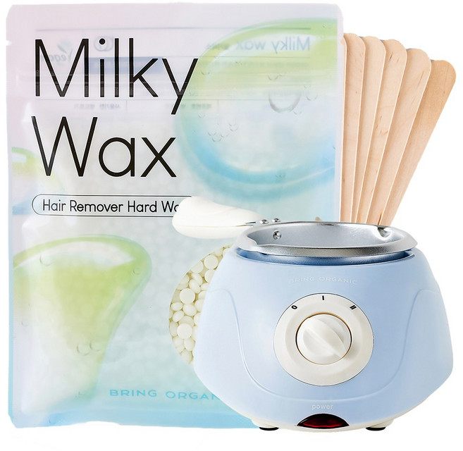 브링오가닉 밀키왁싱 셀프왁싱 왁싱재료 워머기 세트 키트 기계 브라질리언 수염 헤어라인 콧털 저자극 저통증 제모, 1개