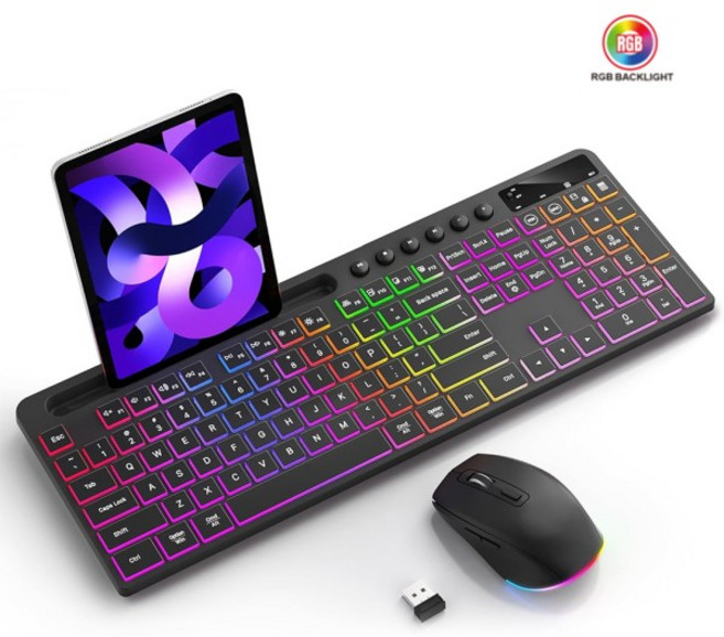 백라이트 풀 사이즈 인체 공학적 키보드가 포함된 무선 및 마우스 콤보(전화 태블릿 홀더 PC 노트북용 2.4G, 03 English