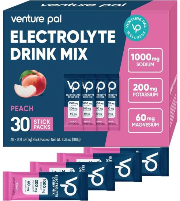 스포츠 운동 음료 믹스 파우더 Venture Pal 벤처 팔 고나트륨 무설탕 전해질 포켓 나트륨 칼륨 마그네슘이 함유된 수분 공급 제로 칼로리 비건 케토 팔레오 친화적 30개입, V4-복숭아 소금, 6 온스 (30개 묶음) - 쿠팡