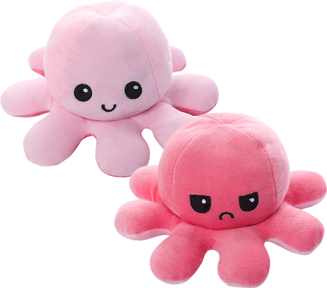 KC인증 양면 리버시블 반전 애착인형, 연핑크/진분홍, 문어인형, 1개, 20cm