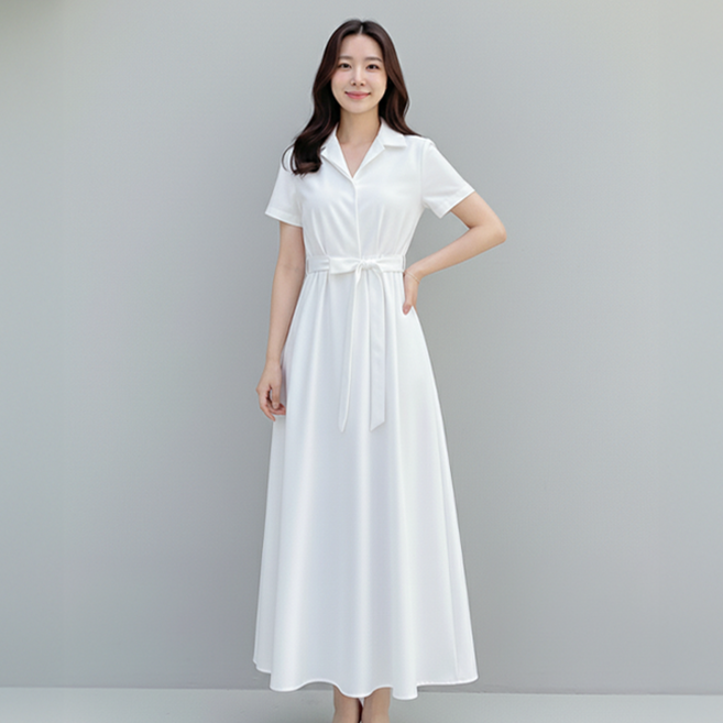 데일로엔 여성 여름 하객룩 셔츠 카라 반팔 롱 원피스