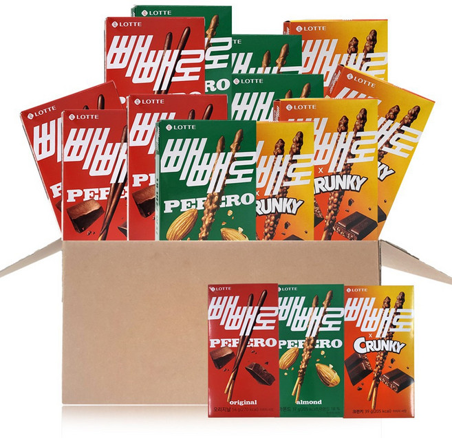 올따옴기획 롯데빼빼로 초코5개+아몬드5개+크런키5개, 1세트