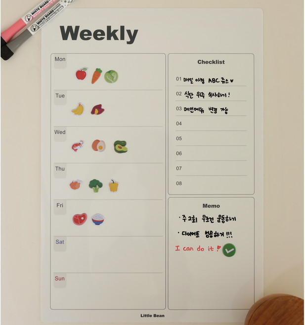 리틀빈 비스포크 오브제 냉장고 달력 접착 스케줄 보드, 1개, 세틴그레이 주간