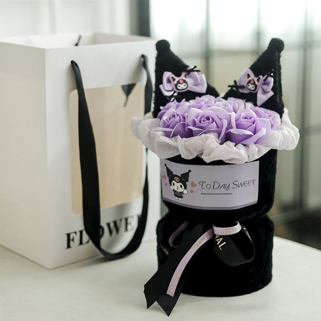 庫洛米造型絨毛玩偶花束 附贈提袋 生日禮物 畢業禮物 情人節禮物, 1個, 庫洛米花束+透明盒 透明盒需自行組裝