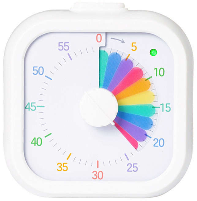 라온텐 뽀모도로 타이머 공부타이머 주방 구글타임 무소음 알람시계, 1개, 레인보우 화이트