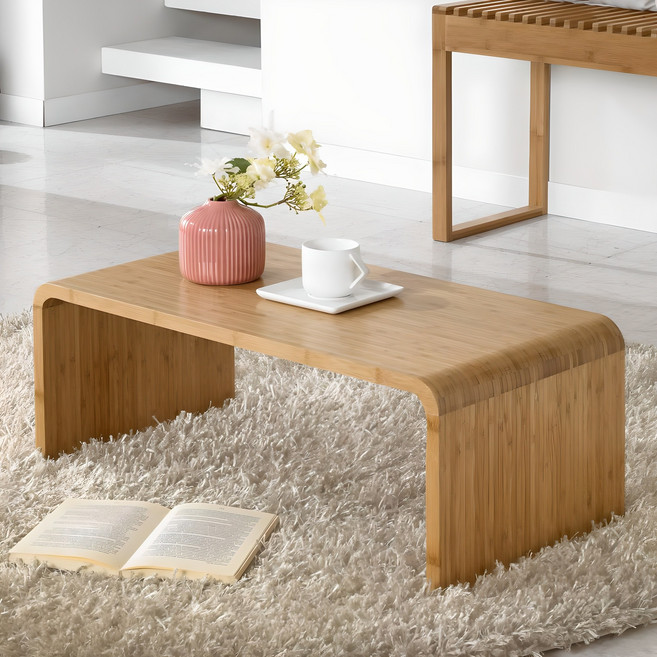 원목 좌식 라운드 거실테이블, 원목미색