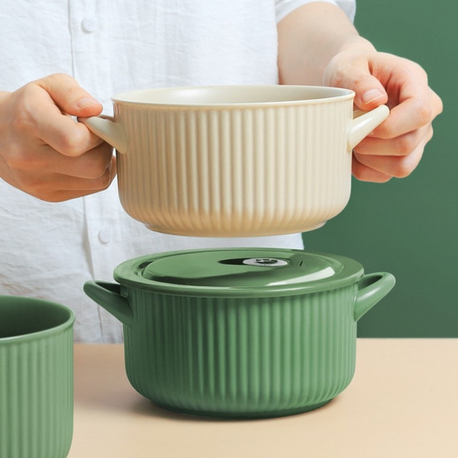 심플 손잡이 라면기 도자기 전자레인지 오븐 자연친화 이사선물, 라면기 (양수 베이지), 1개