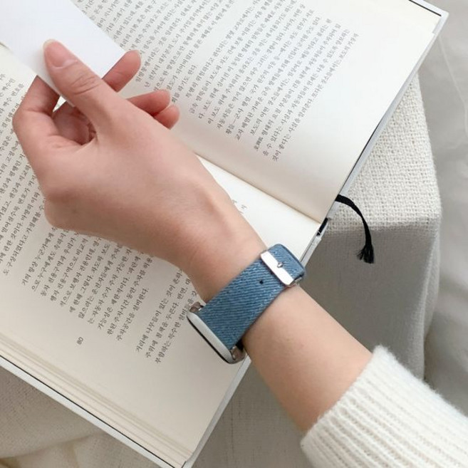 애플워치 스트랩 데님 캔버스 스티치 밴드 WBA-0724, 1개, 38-42mm:진청, 색상
