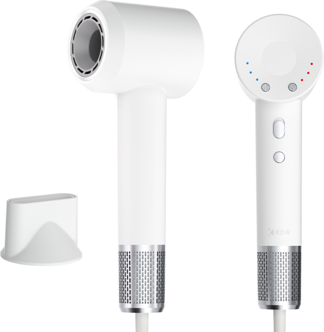 KDW 초고속 음이온 미니 헤어드라이기 BLDC전문가용 가정용 드라이어 1600W + 자기흡입 노즐, 화이트, YEY-GS87