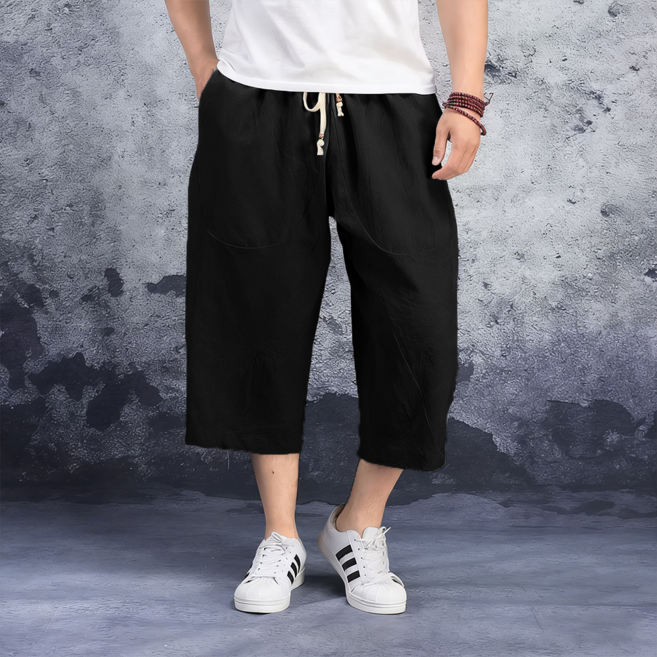 2026 남성 여름 초특가 빅사이즈 리넨 7부 바지 얇은 냉감 슬랙스 밴딩 바지 와이드 루즈핏 캐주얼 팬츠 시원하고 통기성이 좋은