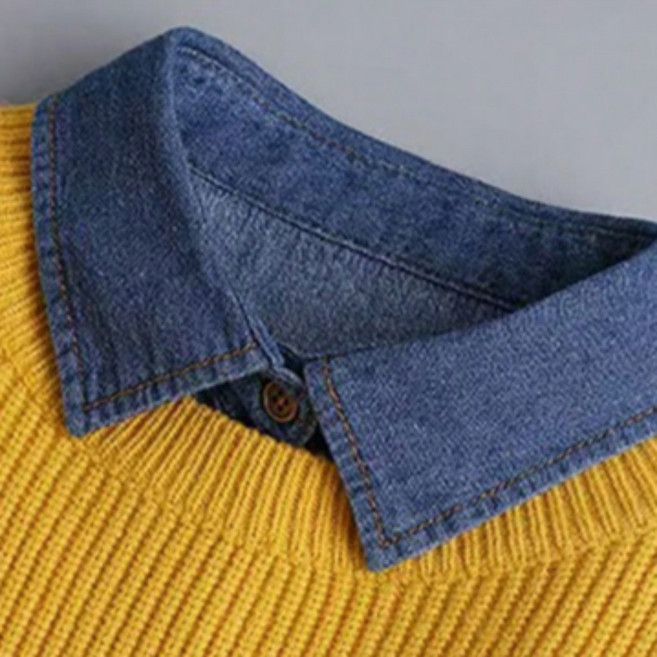 일상채움 데님 청 페이크 카라 레이어드 셔츠