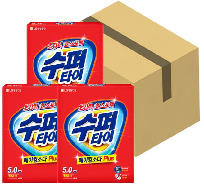 수퍼타이 카톤 5KGX3개입(1박스) 일반드럼 겸용 세탁세제 분말 빨래, 5kg, 3개