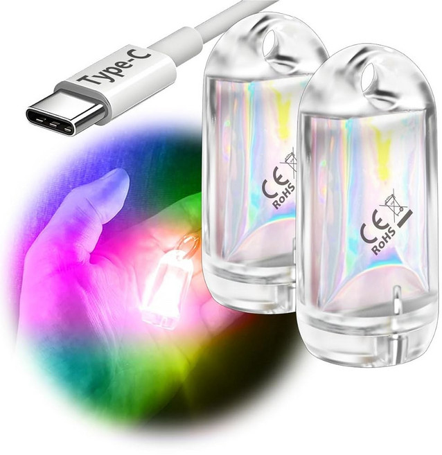 DOKeep USB 미니 LED 랜턴 2팩 방수 EDC 키체인 LED 손전등 캠핑용 Type-C 충전식 배터리 소형 스틱 램프 퍽 개 목걸이 토치 라이트 (웜 화이트+레드), 7-Color Automatic Flashing, 1개