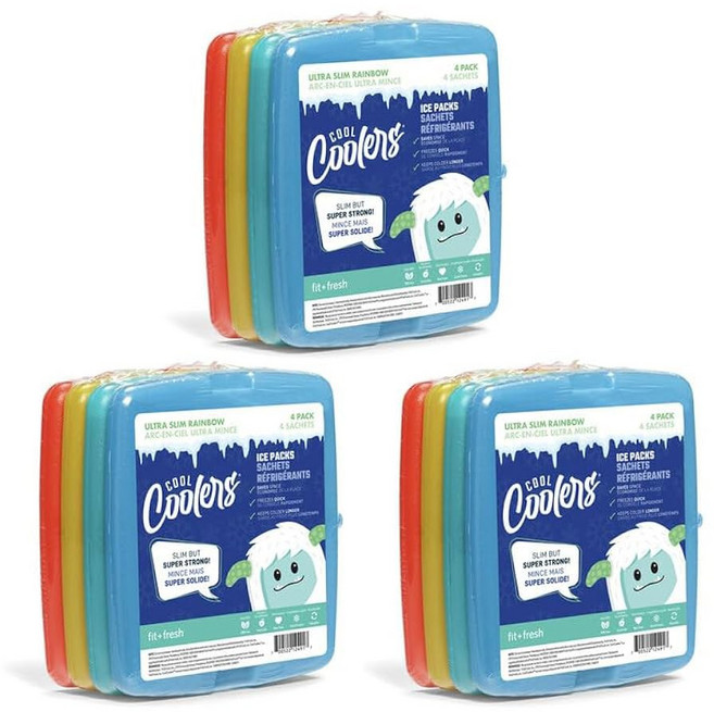 쿨 쿨러 바이 핏 & 프레시 4팩 슬림 아이스 팩 퀵 프리즈 공간 절약 도시락이나 재사용 가능한 아이