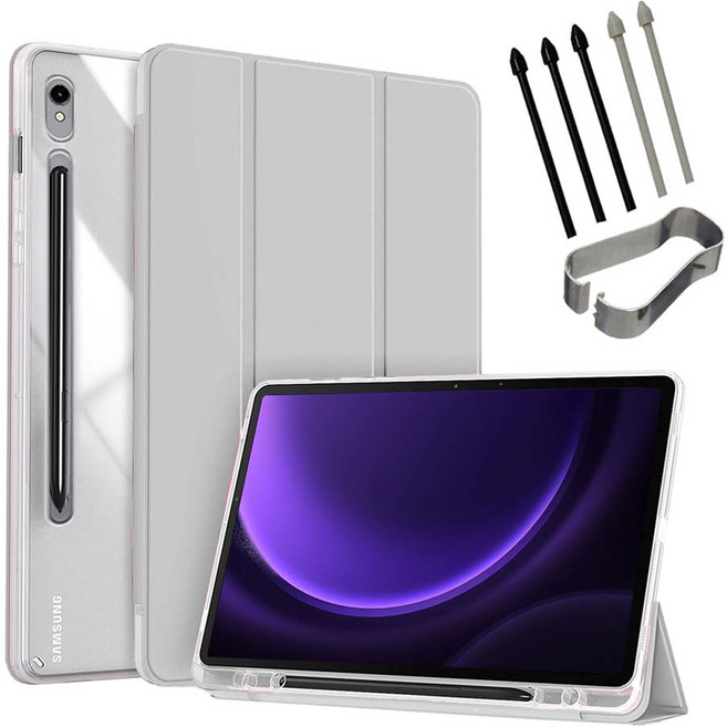 갤럭시탭S9 S9+ S9울트라 S9 FE 플러스 S펜수납 클리어 투명 북커버 케이스 케이스나라, 그레이, 1개