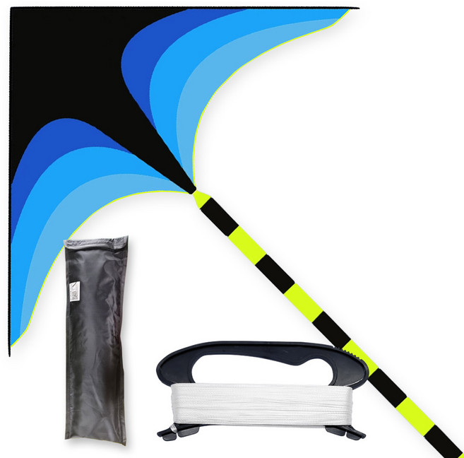 연빠람 컴팩트 가오리연 접이식 초경량 접으면 45cm 펼치면 1.6M + 꼬리 5M, 블루+핸들얼레, 1세트