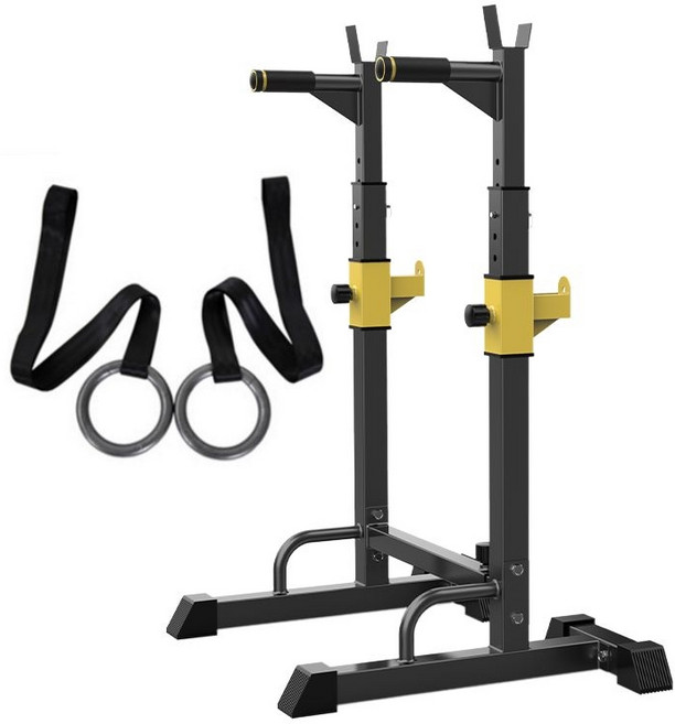 풀업 턱걸이 딥스바 친업 머신 딥스 철봉 바 랫타워 치닝디핑 운동기구 미니렉 캐쳐바 스쿼트 랙 다기능 벤치 프레스 피트니스 의자 홈 역도 바벨 랙 간단한 평행 바 강도 훈련, 1-평행 바 스쿼트 랙, 블랙W02평행봉스쿼트랙+링.