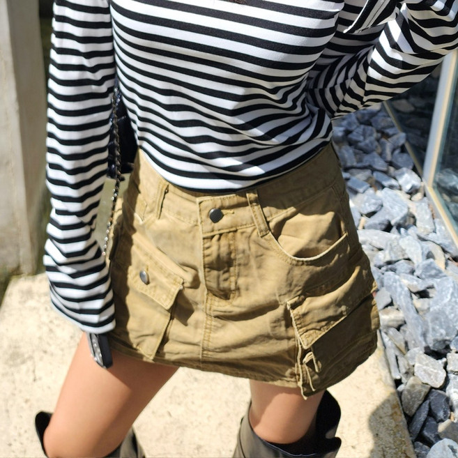 <청담코코> 워싱 카고 미니스커트 안감바지