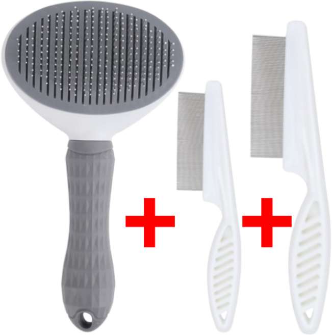 알로페로 반려동물 고무헤드 원터치 슬리커 브러쉬빗 + 눈꼽빗(소) 눈꼽빗(대) 세트, 1세트, 혼합색상