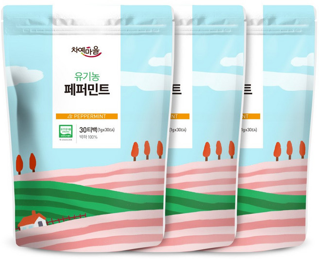 차예마을 허브차 유기농 페퍼민트 30티백.., 30개입, 3개, 1g