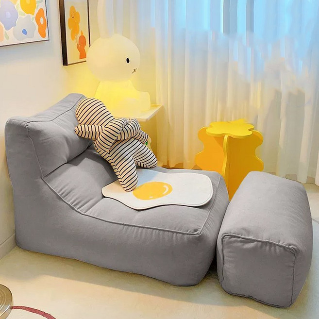 2025신상 푹신 편한 1인용 패브릭 빈백 쇼파+풋스툴 세트, 라이트 그레이