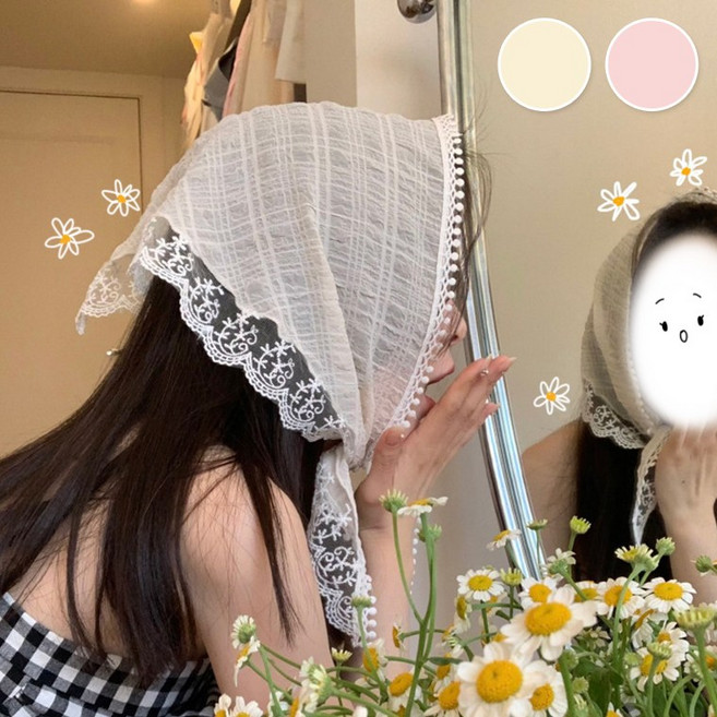 정수몰 헤어 스카프 머리 레이스 두건 반다나 헤어밴드 웨딩